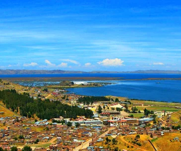 puno city lake titicaca panoramic view peru