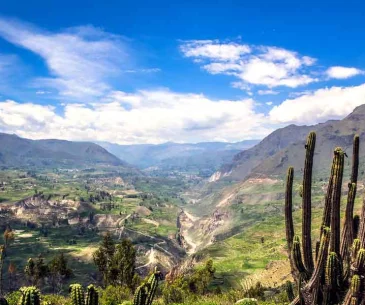 colca canyon rainy season green landscape peru cloudy mountains