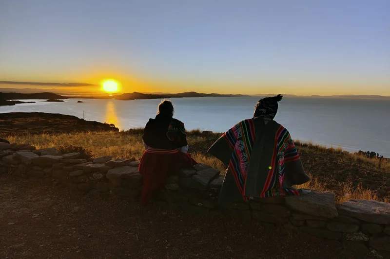 Sunset over Lake Titicaca seen from Amantani island