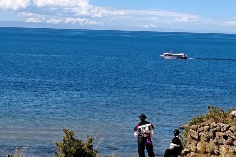 Lake Titicaca aerial view near Puno Peru